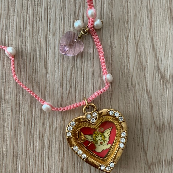 Betsey Johnson heart lackey pearl necklace vintage y2k - Picture 4 of 5